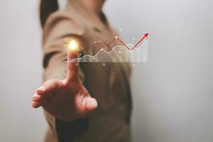 Data analytics report business strategy, management tools, Stock market indicator or forex trading graph and financial investment. photo