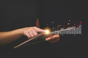 Data analytics report business strategy, management tools, Stock market indicator or forex trading graph and financial investment. photo