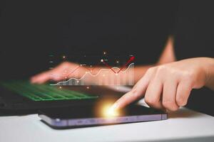 Data analytics report business strategy, management tools, Stock market indicator or forex trading graph and financial investment. photo