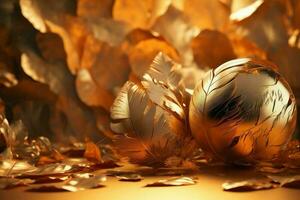 Wallpaper golden feather. Generate Ai photo