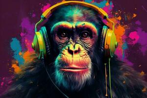 Monkey headphones color. Generate Ai photo