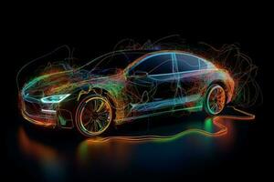 Futuristic car neon rays. Generate Ai photo