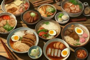 japonés comida fideos mesa. generar ai foto