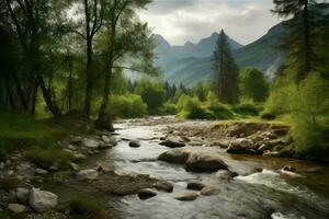 Landscape mountain river. Generate Ai photo