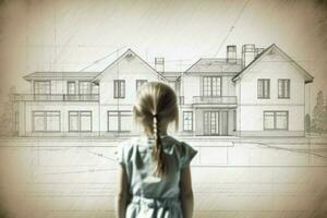 Architect house plan girl. Generate AI photo