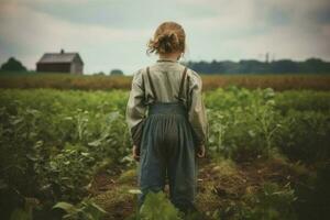 American farmer child girl. Generate Ai photo