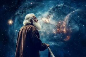 astrónomo antiguo hombre estrellado cielo noche. generar ai foto
