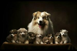 Dog mother with funny puppies. Generate Ai photo