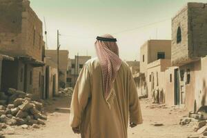 Old arab village man walking. Generate Ai photo