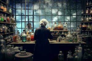 Old woman chemist. Generate Ai photo