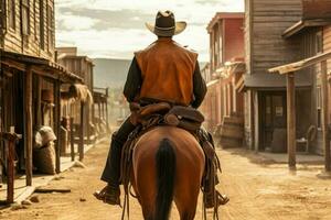 vaquero caballo paseo salvaje Oeste. generar ai foto