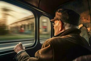 Train old man windshield view. Generate AI photo