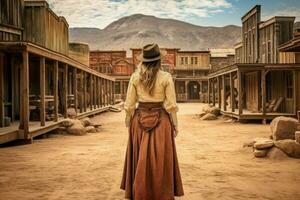 Cowboy cute woman wild west. Generate Ai photo