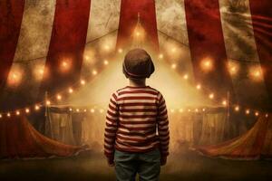 Circus tent arena performer striped child. Generate Ai photo