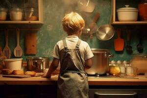 Cook child boy kitchen. Generate Ai photo