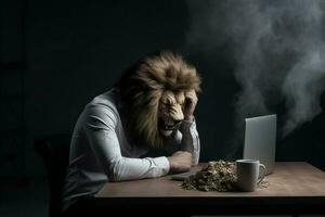 Sad business lion. Generate Ai photo