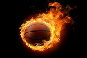 baloncesto pelota fuego fuego. generar ai foto