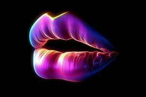 Woman lips neon. Generate Ai photo