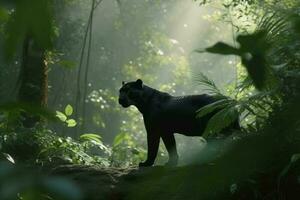 Black panther tropical forest. Generate Ai photo