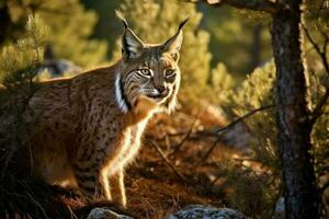 Iberian lynx forest animal. Generate Ai photo