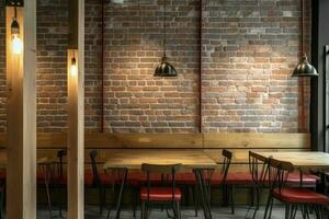Red brick wall restaurant. Generate Ai photo