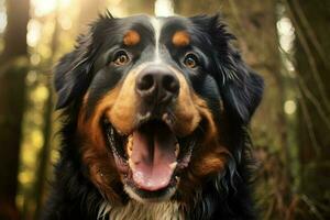 linda bernés sonriente montaña perro. generar ai foto