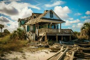 Hurricane destroy house flood. Generate Ai photo