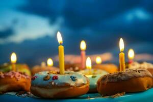 Festive candle donut holiday. Generate Ai photo