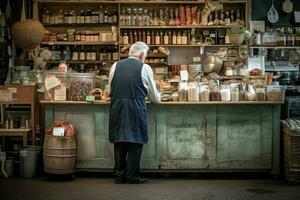 Salesman old man drink market. Generate Ai photo