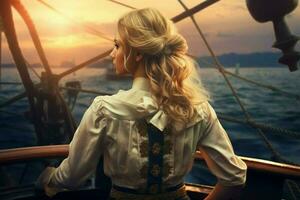 Embarcacion capitán mujer buque. generar ai foto