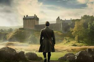 Scot man scottish castle. Generate Ai photo