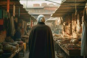 vendedor antiguo mujer calle mercado. generar ai foto