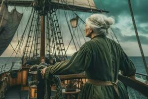 Ship captain old woman. Generate Ai photo