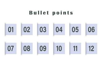 Bullet points grey, numbers from 1 to 12. Infographics. Vector design.