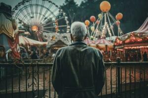 Old man amusement park. Generate Ai photo