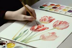 Painting tulips. Generate Ai photo