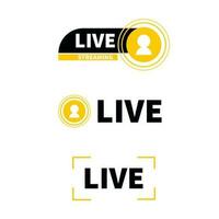 Simple collection of live streaming icons in black color with yellow combination vector