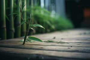 Green bamboo stems plank. Generate Ai photo