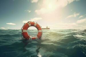 Life buoy rescue ring sea. Generate AI photo