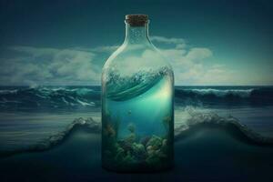 Ocean stormy in bottle. Generate Ai photo