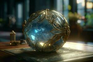 Magic stone ball with gold. Generate Ai photo