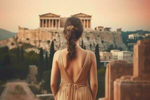 mujer antiguo griego ciudad. generar ai foto