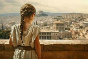 Child girl ancient greek city. Generate Ai photo