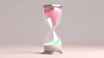 Transparent Hourglass with Colorful Sand Running Inside in Isolated Background. photo