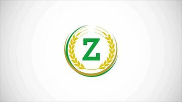 English alphabet Z with wheat ears wreath video animation. Organic wheat farming logo design concept. Agriculture logo footage
