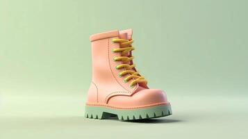 photo. 3d rendering of a pink boots on a green background photo