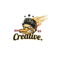 logo mascot duck aviator helmet vector