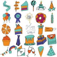 A set of hand drawn birthday doodles vector