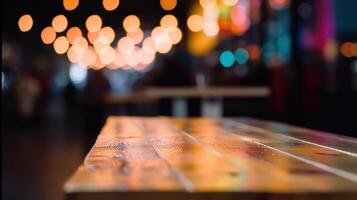 Empty Wooden table blurred background photo