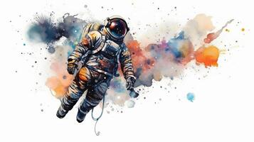 astronaut and universe planets watercolor white background photo
